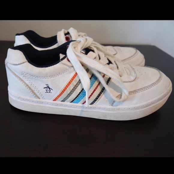 SOLD-Boys Preppy  White Classic Penguin Sneakers - Picture 2 of 6